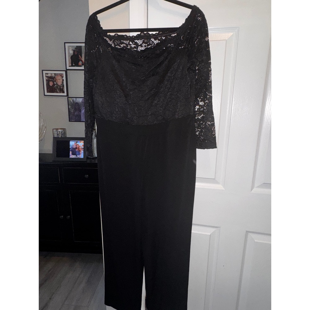 Thalia‎ Sodi Black Lace Off Shoulder Jumpsuit Long Sleeve Wide Leg Large